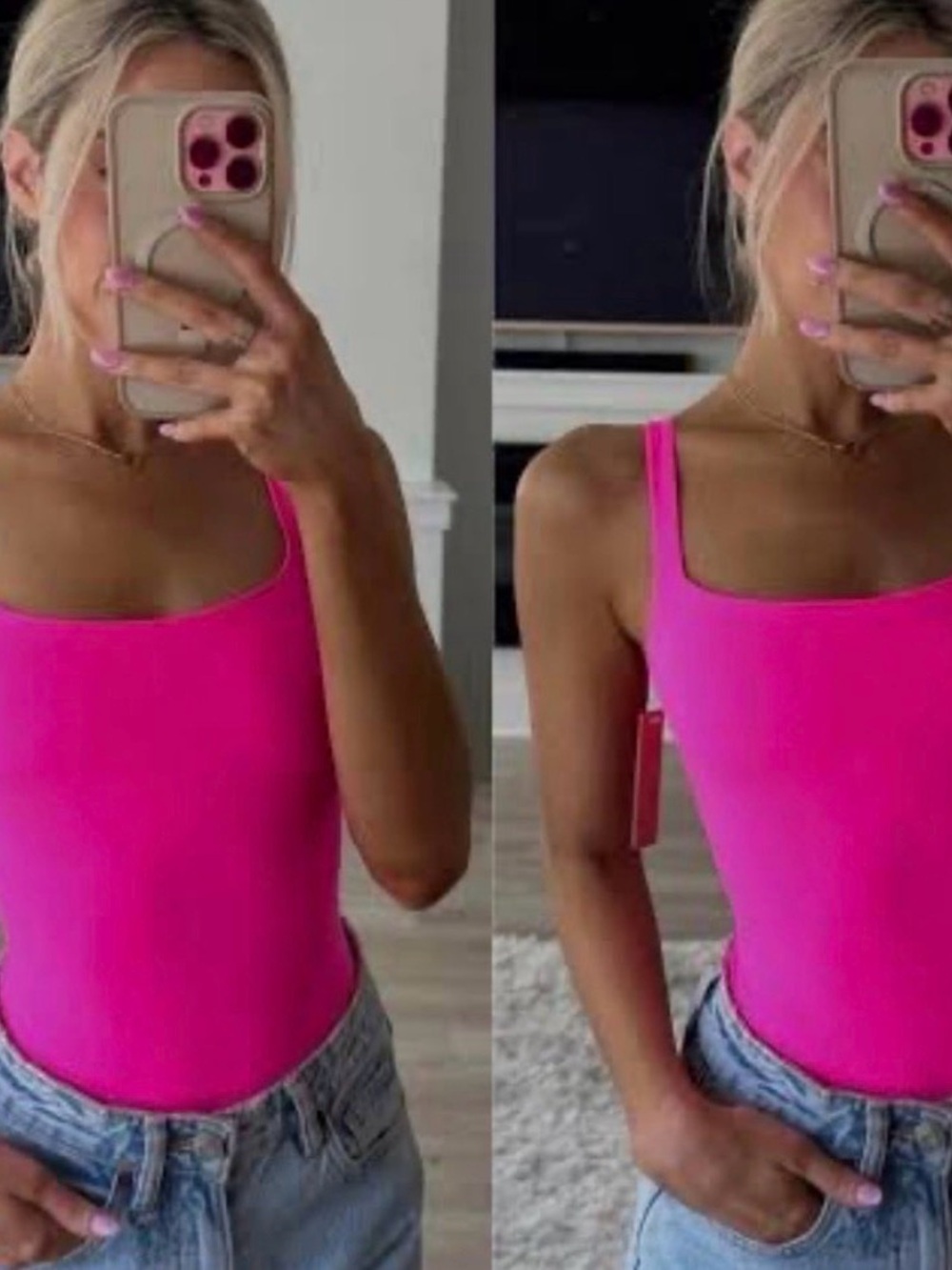 SKIMS Hot Pink Square Neck Camisole
